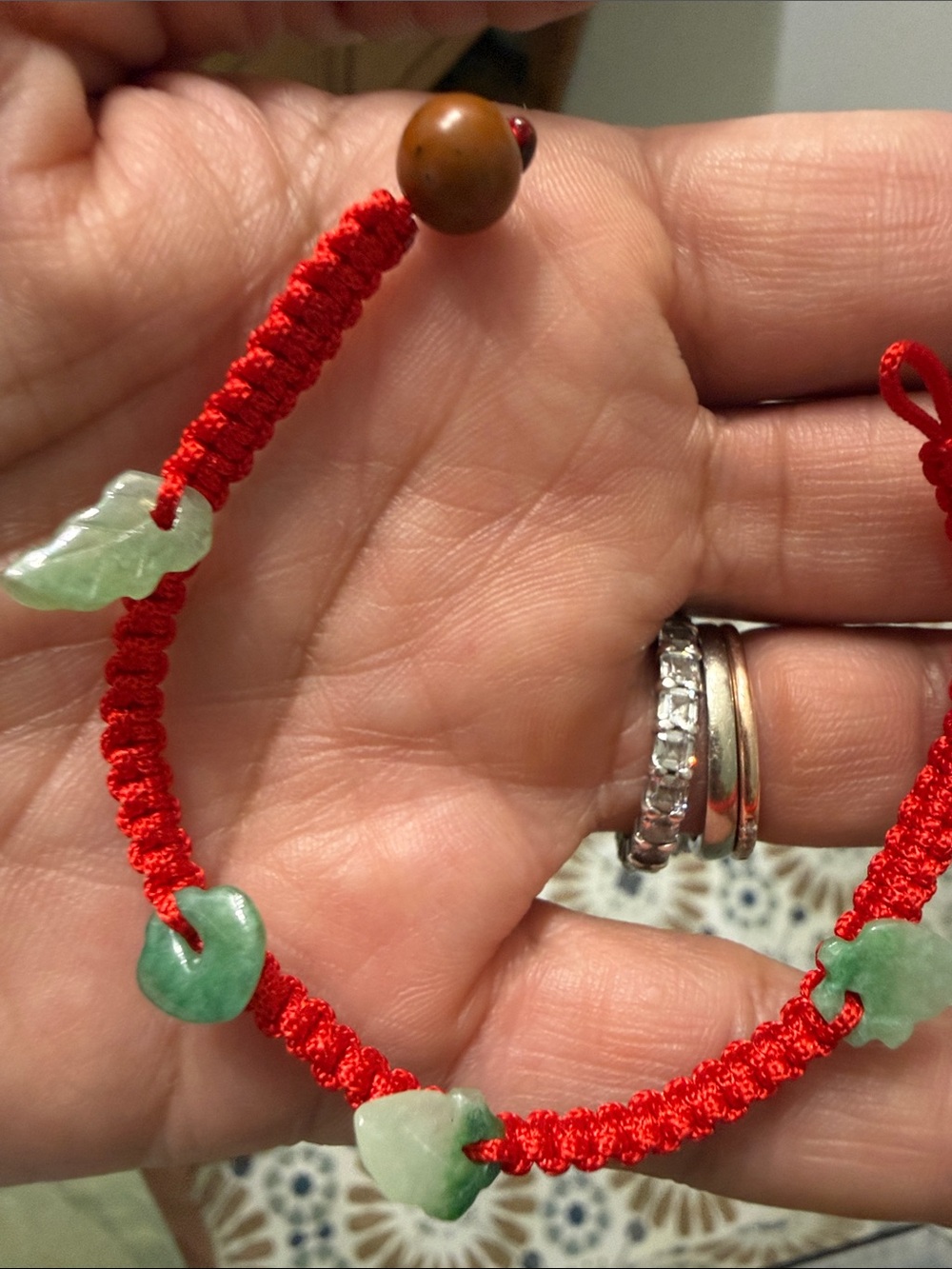 Handmade Red Macrame Bracelet with Green Jade Charms baby and child size